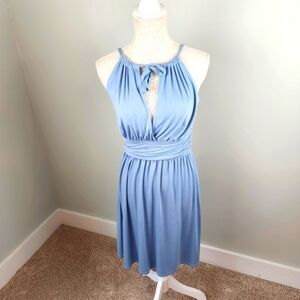 Pink Lily Women Wrap Tie Neck Sleeveless Surplice Midi Dress Stretch Size Medium